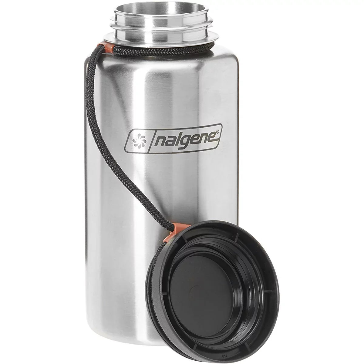 '- Stainless Steel. Nalgene Standard Wide Mouth Tethered Lid moisture Bottle - 38 oz