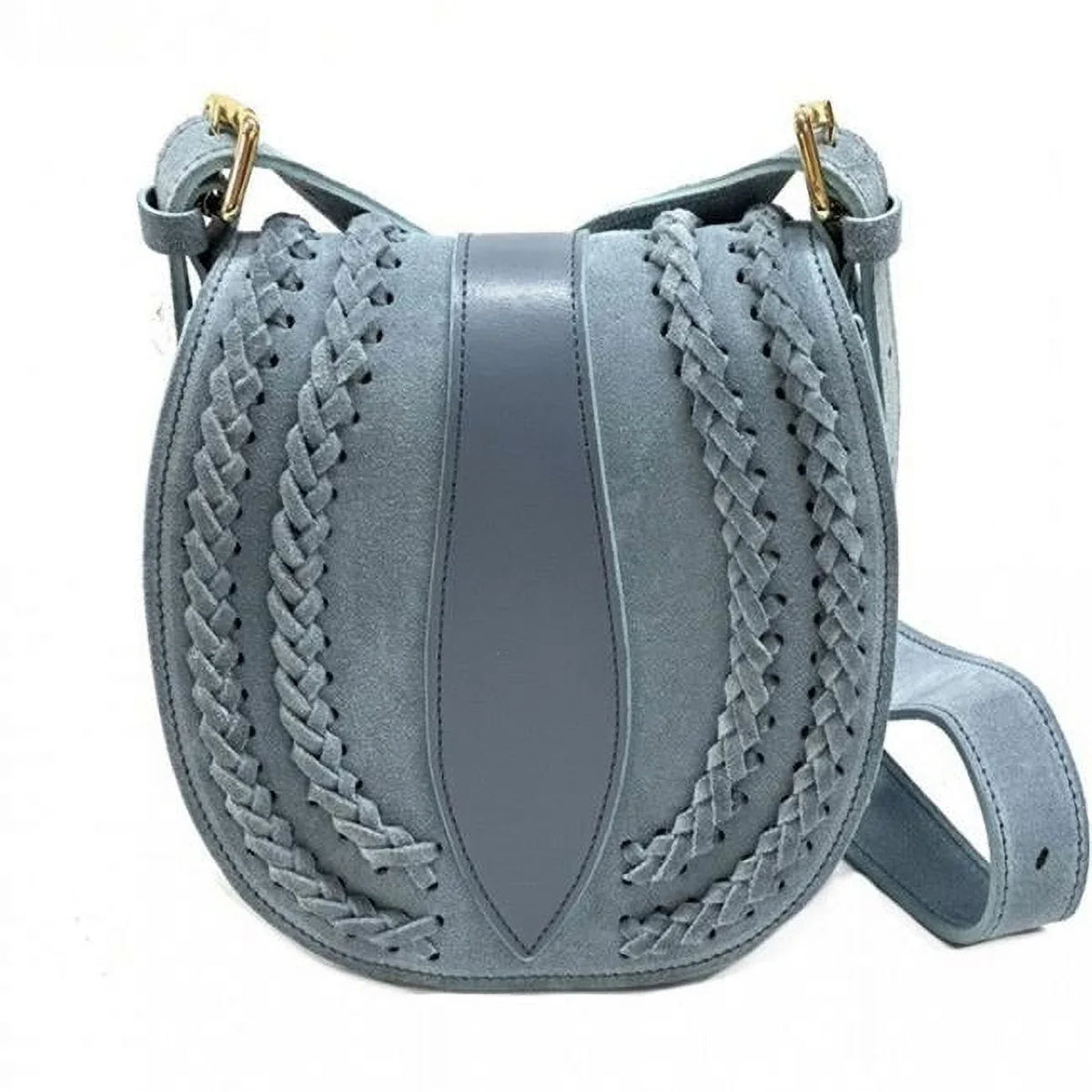 Italian Artisan  Lara Womens Vintage Suede Leather Messenger Bag, Light Cyan - Small