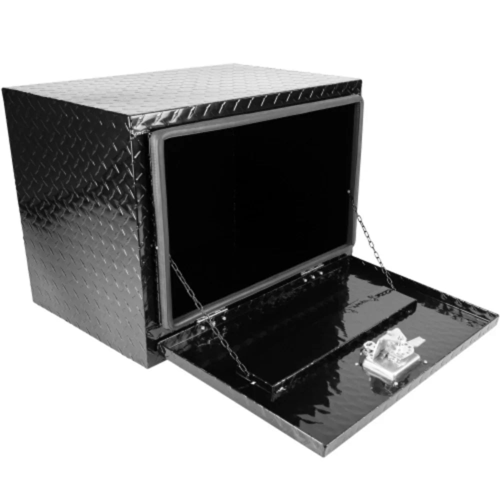 24 Inch Aluminum Stripes Plated Tool Box Pick Up Truck Bed RV Trailer Toolbox Waterproof Square Storage Organizer with Lock and Keys - Black  Black + Aluminum + Square box + 24"(24.2"×17.1"×17.9")