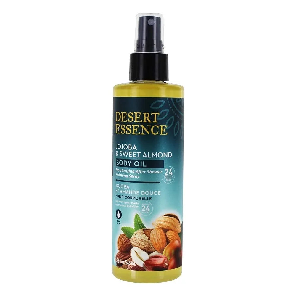 '- Gluten-Free, Vegan, Cruelty Free - 24Hour Moisture, Soothes Skin, Perfect For Sensitive Skin, Illuminating Body Spray. Oz. Desert Essence, Jojoba & Sweet Almond Body Oil Spray, 8.28 Fl