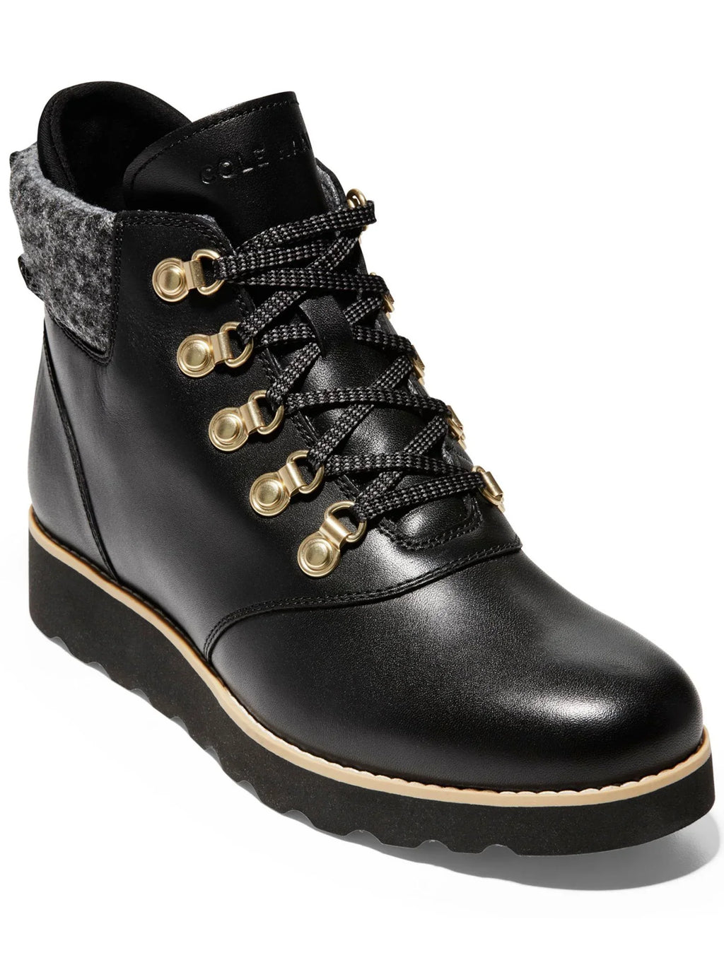 COLE HAAN Womens Black 1/2" Platform Cushioned Traction Waterproof Breathable Slip immune Nantucket Round Toe Wedge Lace-Up Hiking Boots 7 B