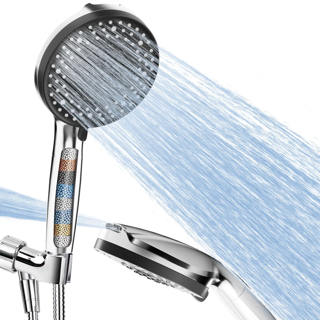 Showerhead 8-Mode High Pressure Showerhead  59" Inches Extra-long Hose and Adjustable Bracket Filter Shower Head, Remove Chlorine and Harmful Substance  ,Silver