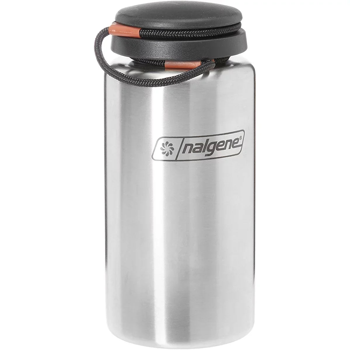 '- Stainless Steel. Nalgene Standard Wide Mouth Tethered Lid moisture Bottle - 38 oz