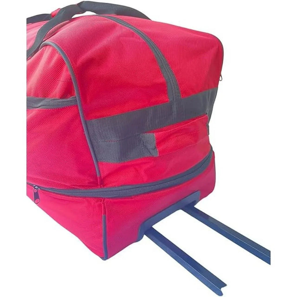 Iron Bar 28" Heavy Duty Collapsible Duffle Bag, Red, Multi-Pocket System, Wheels, Travel Luggage