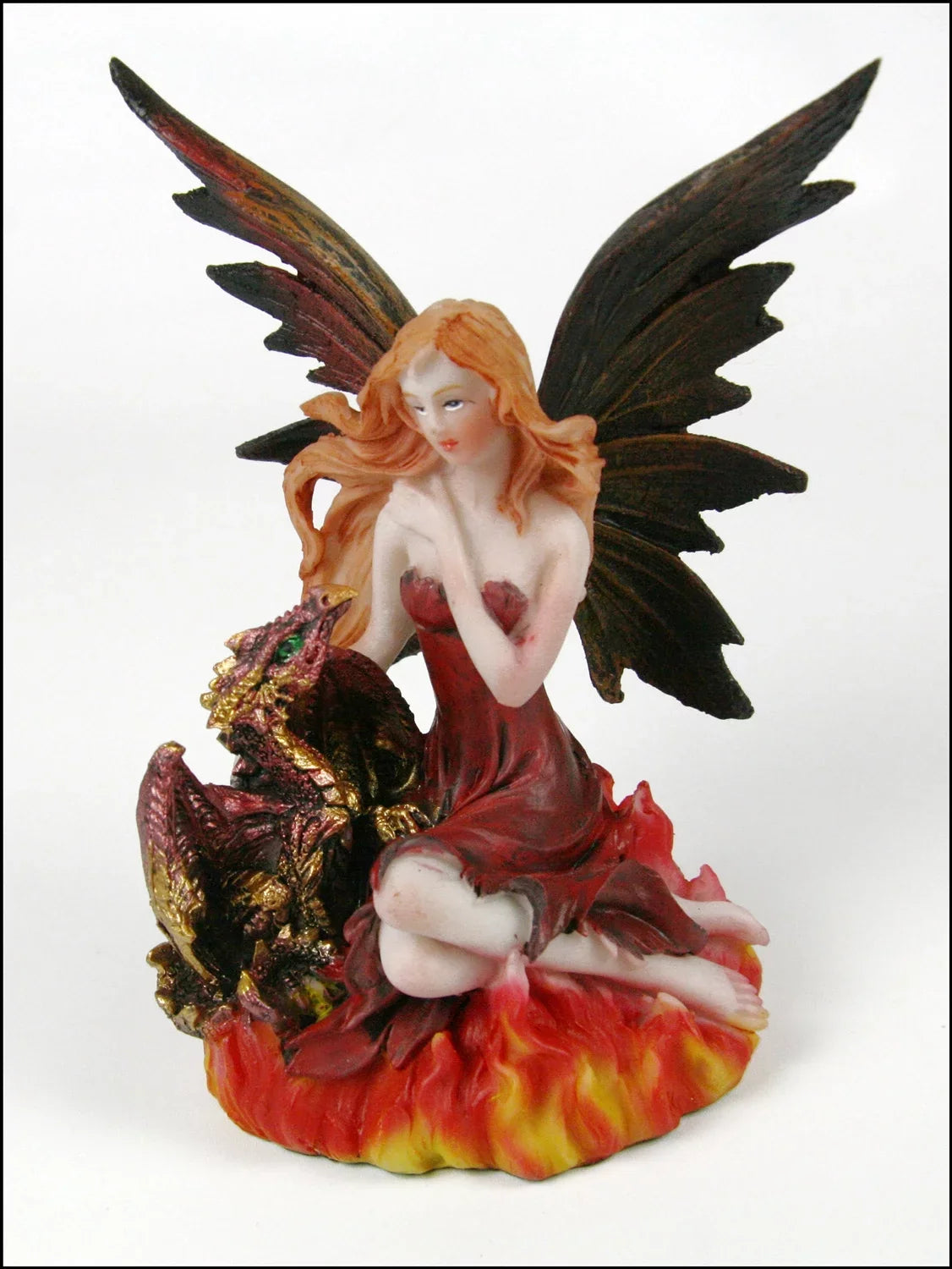 5" Fairy with Red Dragon - cast in superior resin with a feel like ceramic