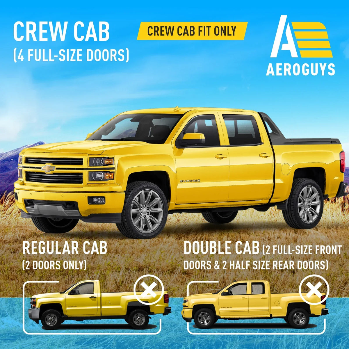 AG0421. AEROGUYS In-Channel Window Deflectors Extra Durable Window Visors Rain Guards Fit for Chevrolet (Chevy) Silverado 1500 2014-2018 Crew Cab, Sun Visors, Wind Vent Visors, Truck Accessories -4pcs