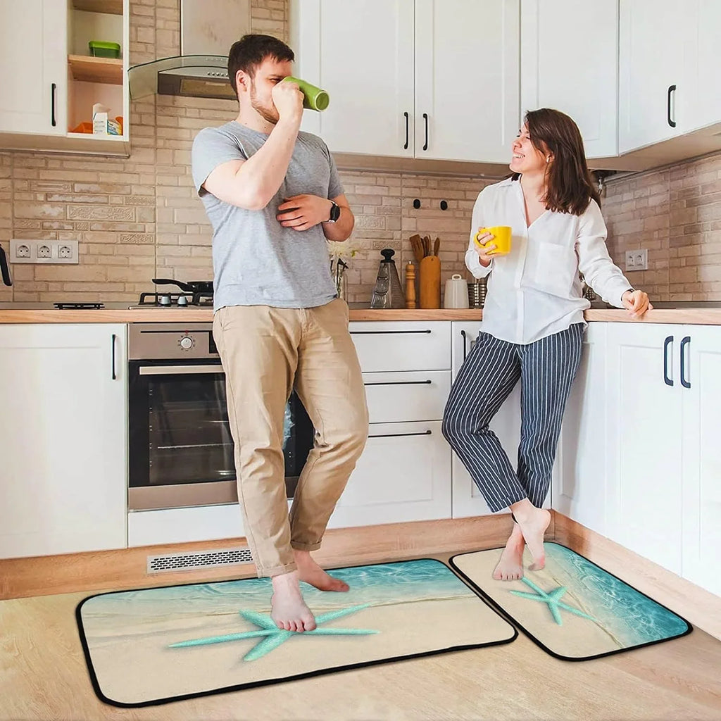 Ocean Beach Starfish Kitchen Mats and Rugs Sea liquid Wave Floor Runner Area Rug Washable Carpet Perfect for Living Room Bedroom Entryway 20x28inches + 20x47inches Home Decor Gift