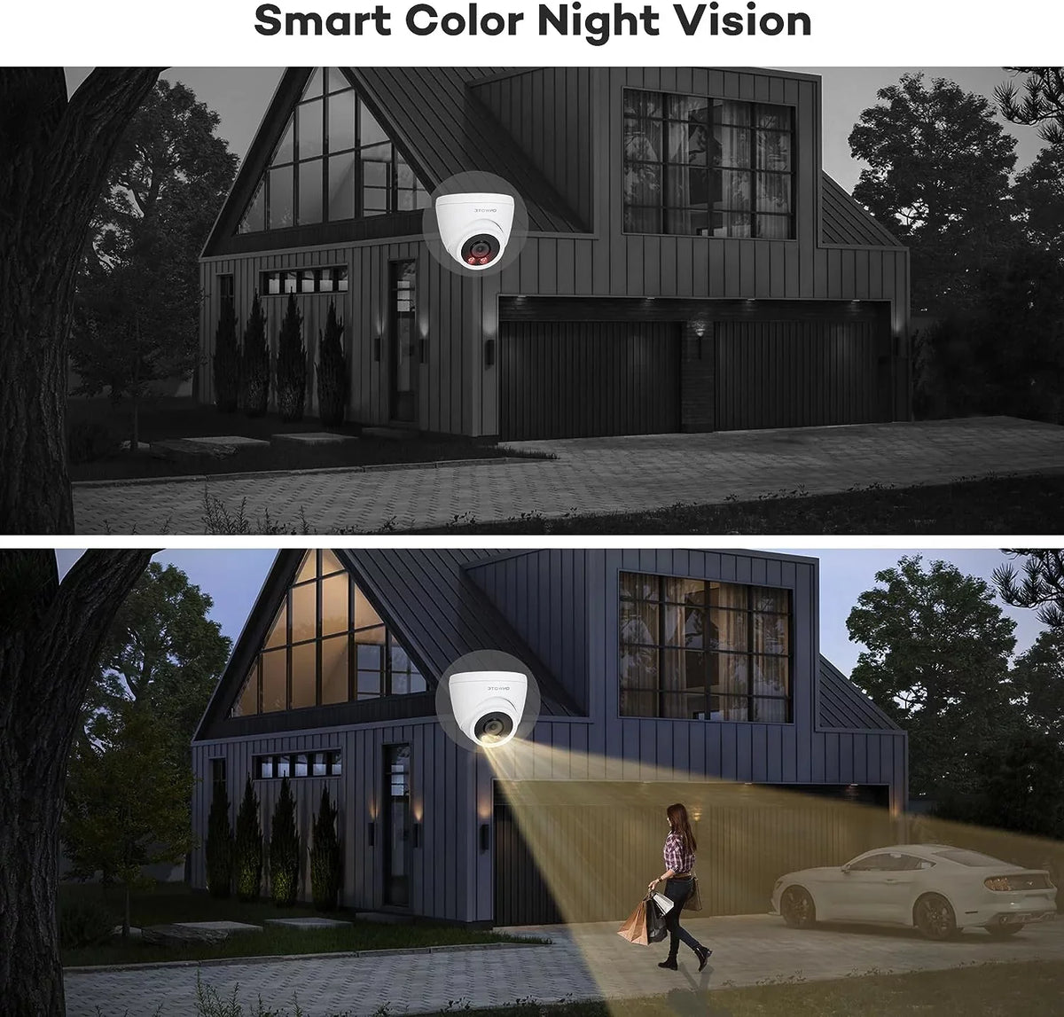 ONWOTE 8 Channel 4K PoE Security Camera System, AI Human Vehicle Detection Color Night Vision, 8CH 4K NVR with 2TB HDD, 4 Pcs 6MP 122° Outdoor PoE IP Cameras, Wired System for Home Business