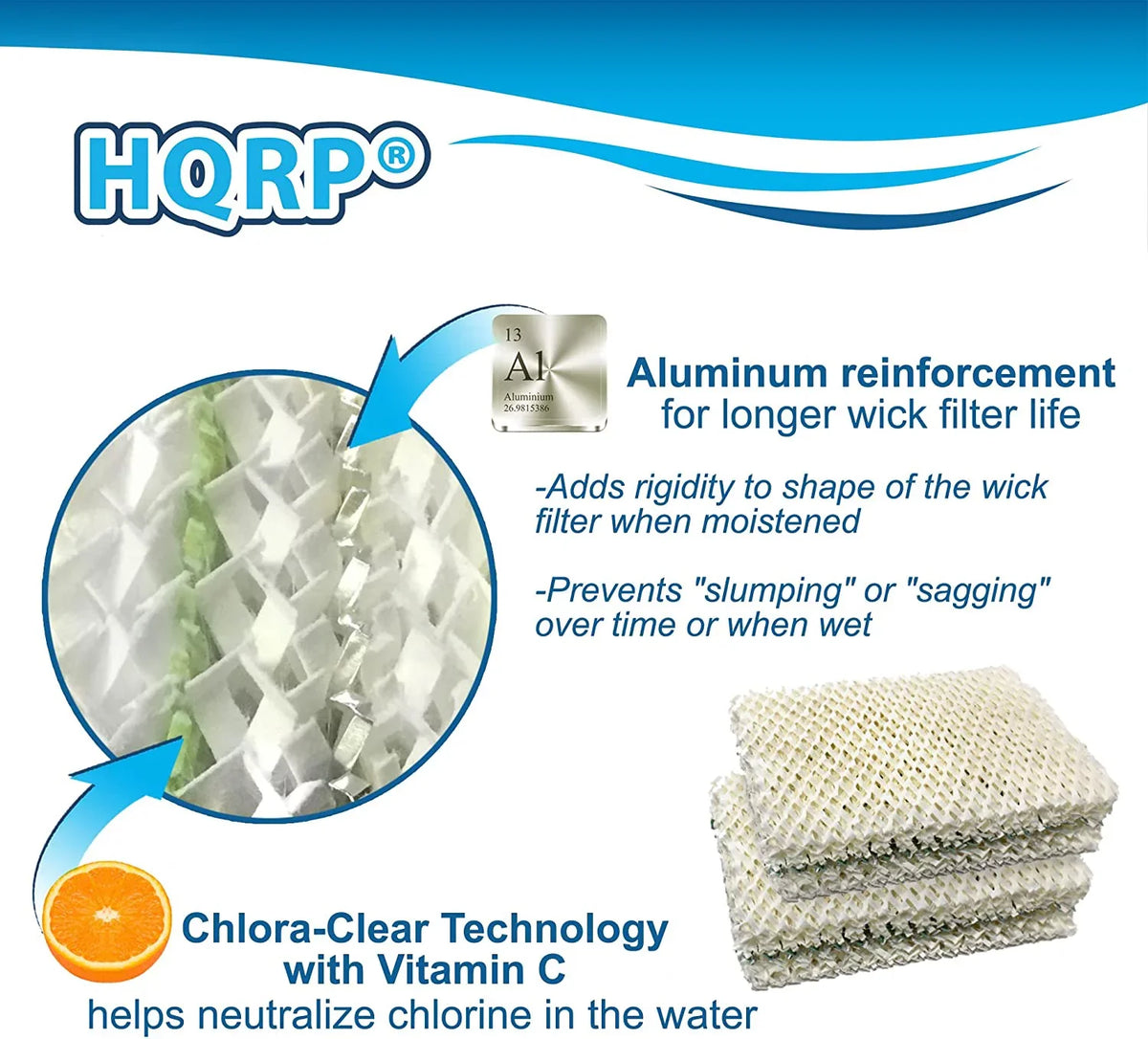 HQRP 4-Pack Wick Filter matching with Essick Air HDC12 Replacement appropriate with EA1407 / HD1409 Evaporative Humidifier