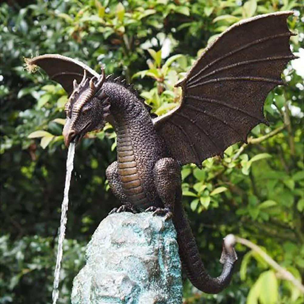 Buumin Garden Dragon Statue Fountain Dragon Ornament Resin liquid Feature Sculpture for Home Garden Decoration