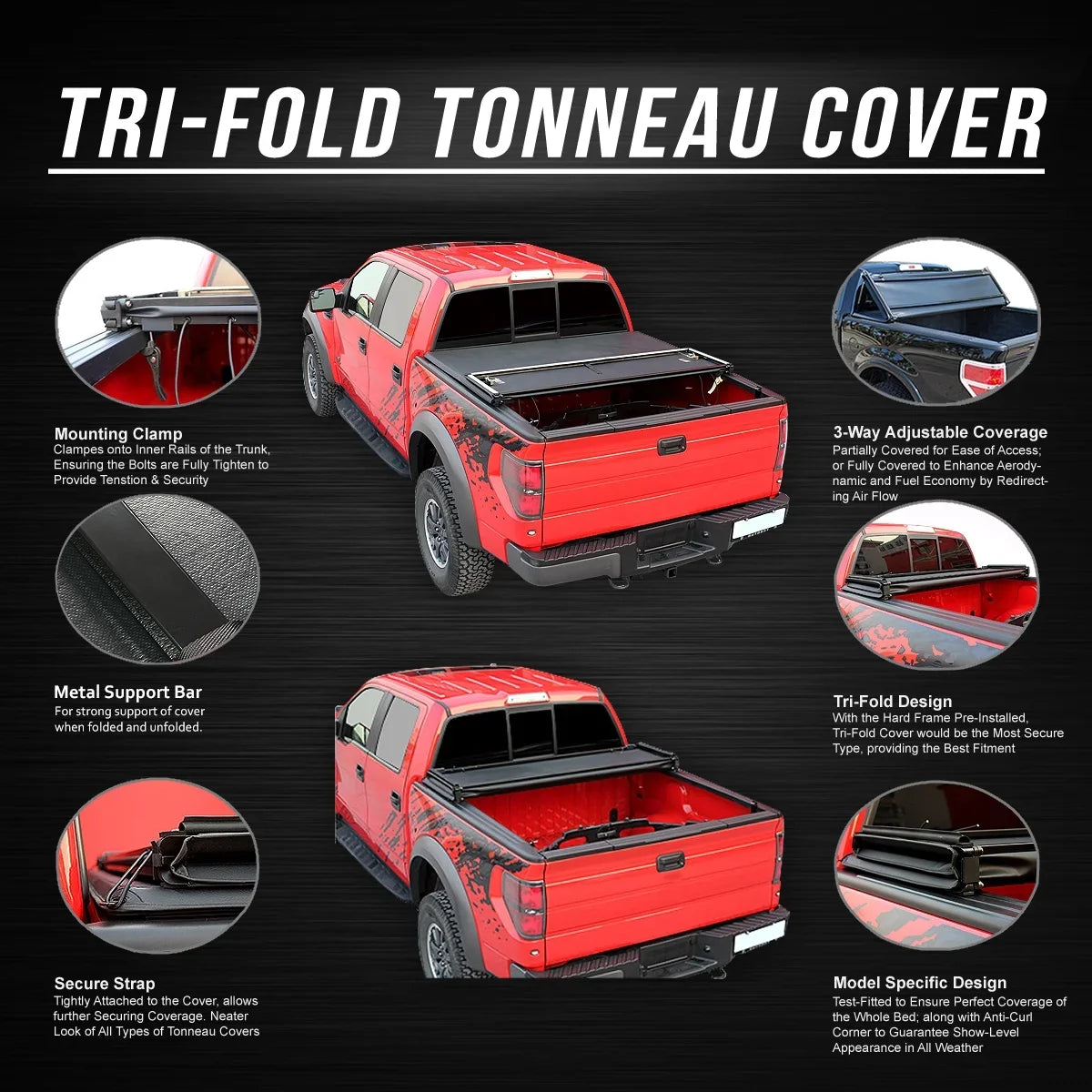 DNA Motoring TTC-TRISOFT-049 for 2005 to 2019 Nissan Frontier 5' Bed Fleetside Tri-Fold Adjustable Soft Trunk Tonneau protector 06 07 08 09 10 11 12 13 14 15 16 17 18