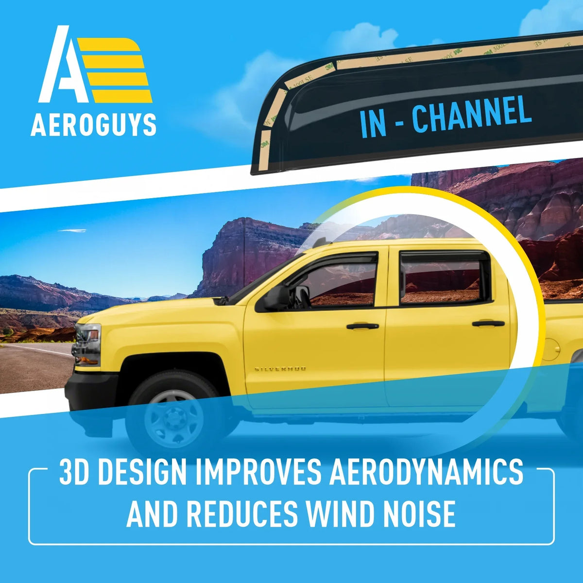 AG0421. AEROGUYS In-Channel Window Deflectors Extra Durable Window Visors Rain Guards Fit for Chevrolet (Chevy) Silverado 1500 2014-2018 Crew Cab, Sun Visors, Wind Vent Visors, Truck Accessories -4pcs