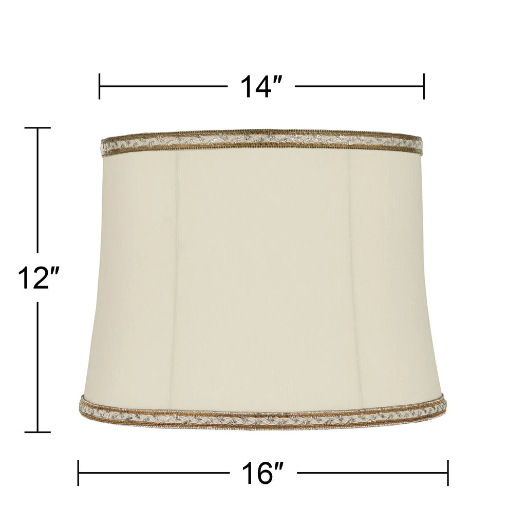 Springcrest Milano Drum Lamp Shades Cream Medium 14" Top x 16" Bottom x 12" High Washer Replacement Harp and Finial Fitting