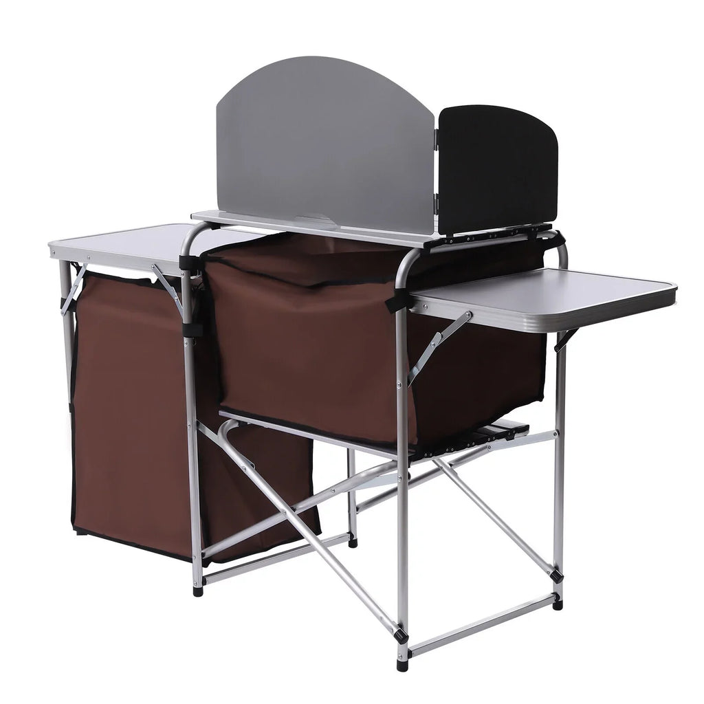 MONIPA Camping Kitchen Table Storage Cabinet Folding BBQ Grill Table Cupboard Shelf