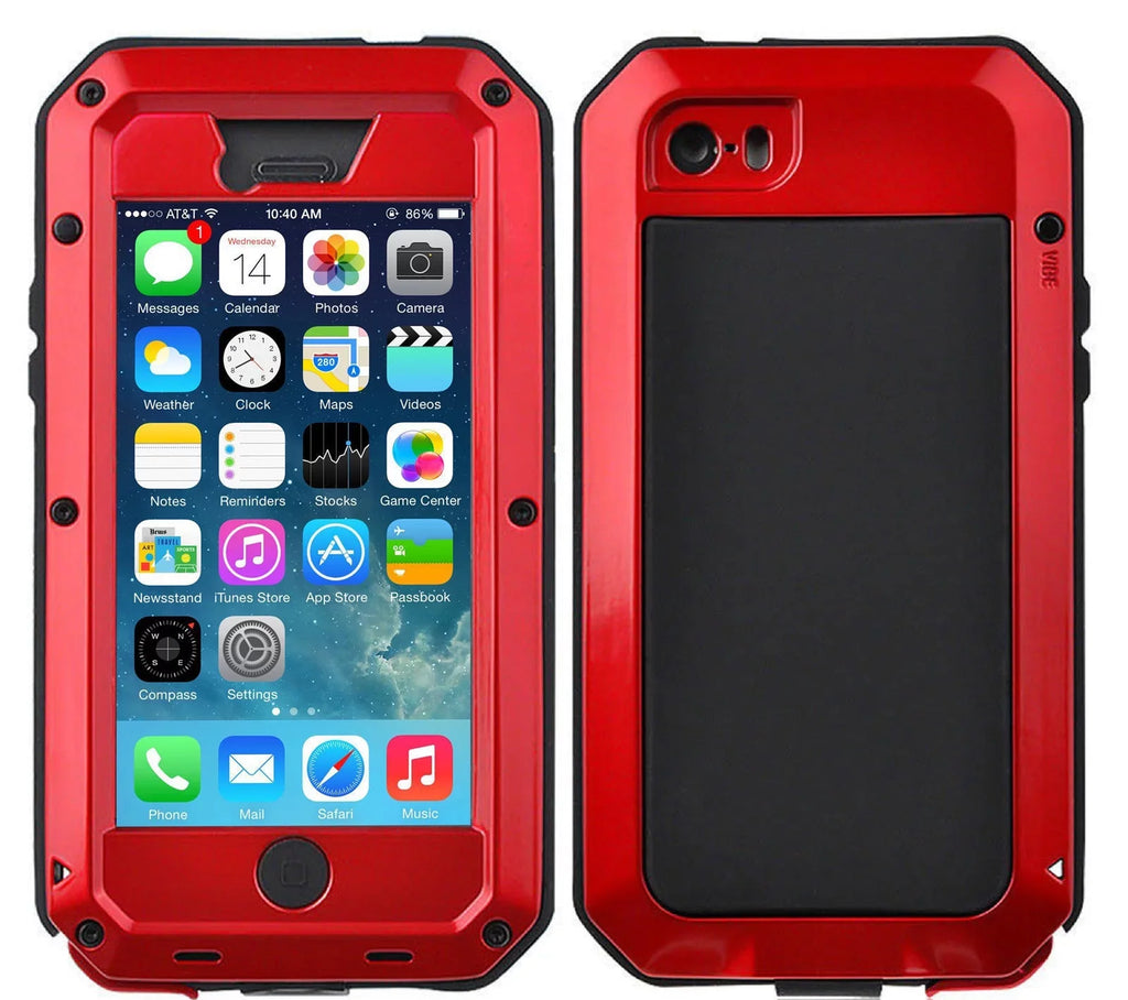 Gorilla Glass Aluminum Metal iPhone 6s Plus Case (Red) Heavy Duty Military Grade Shockproof and Scratch impervious Protection, Rugged Outdoor Travel