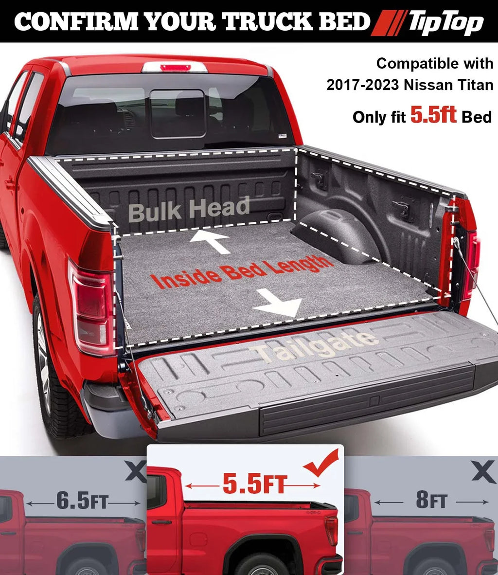 TIPTOP Tri-Fold Hard Tonneau protector Truck Bed FRP On Top For 2017-2023 Nissan Titan 5.5ft Bed (67") w/o Titan Box | TPM3 |For Models With or Without The Deck Rail System|