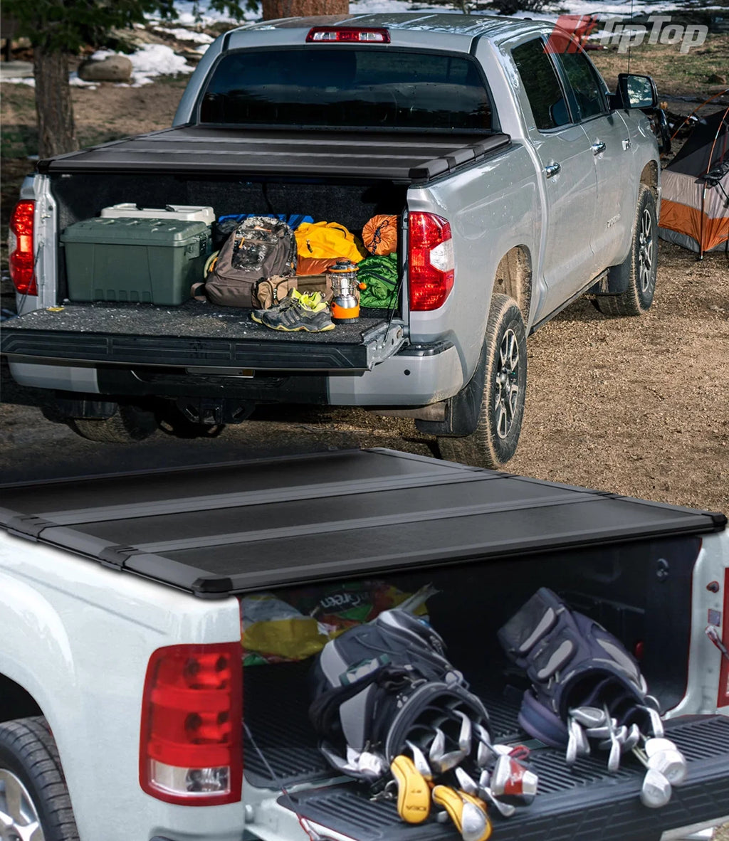 TIPTOP Tri-Fold Hard Tonneau protector Truck Bed FRP On Top For 2017-2023 Nissan Titan 5.5ft Bed (67") w/o Titan Box | TPM3 |For Models With or Without The Deck Rail System|
