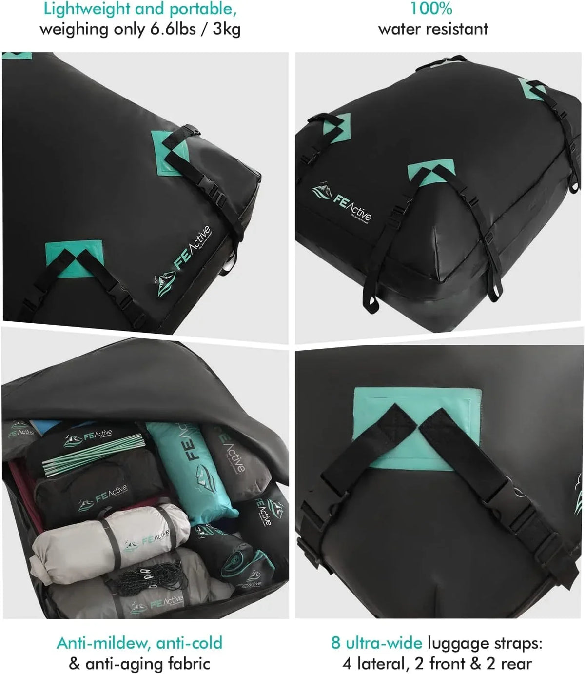 Roof Dry Bag Heavy Duty Car & SUV Roof Top Luggage Storage Cargo Carrier W Straps, Road Trips, Camping, Travel | Designed in California. WAGEE Cargo Rooftop Carrier - 100% Waterproof 15 Cubic ft