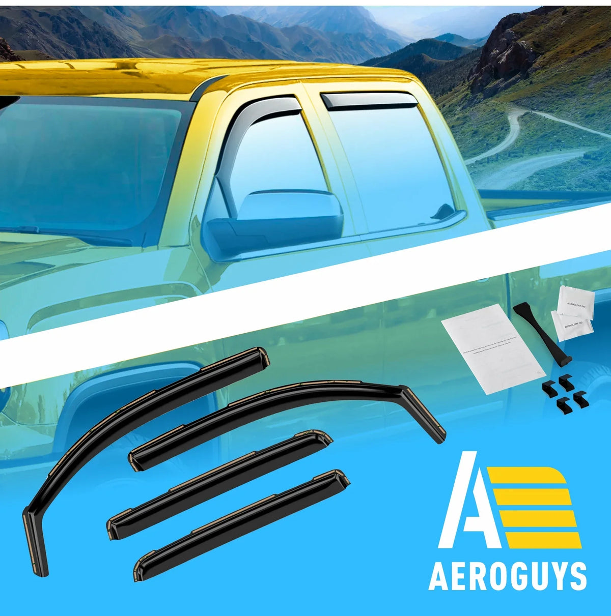 AG0421. AEROGUYS In-Channel Window Deflectors Extra Durable Window Visors Rain Guards Fit for Chevrolet (Chevy) Silverado 1500 2014-2018 Crew Cab, Sun Visors, Wind Vent Visors, Truck Accessories -4pcs