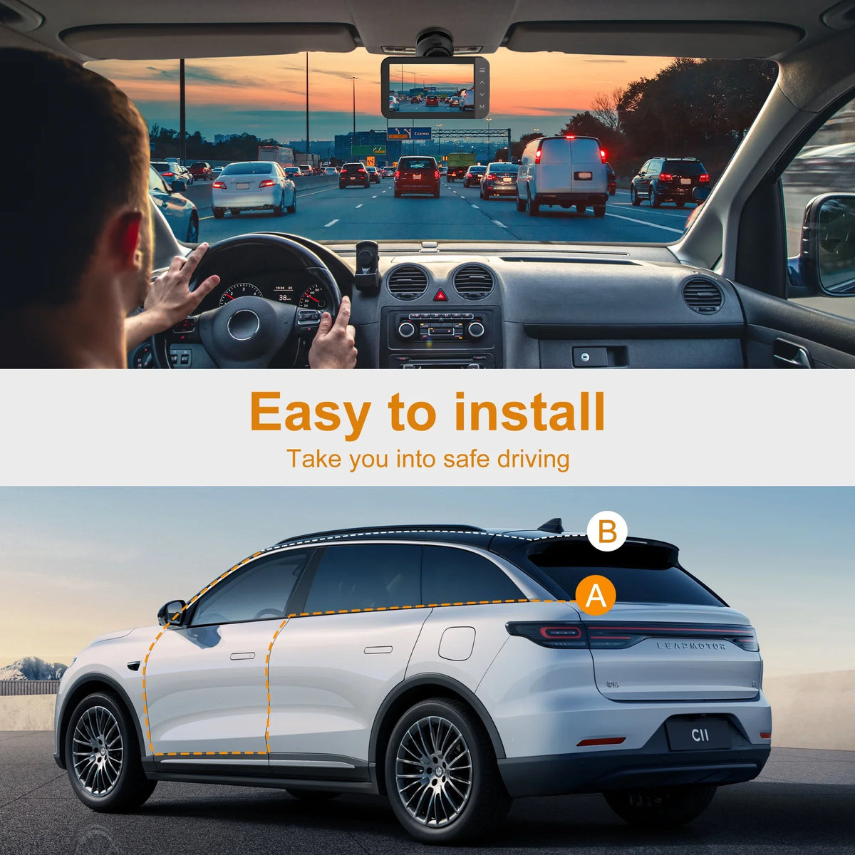 GCZ 4K Full HD Dash Cam For Car with WiFi and GPS, Front and Rear Dashcam with 3'' IPS Touchscreen and Night Vision, G-Sensor, Loop Recording and 24H Parking Mode