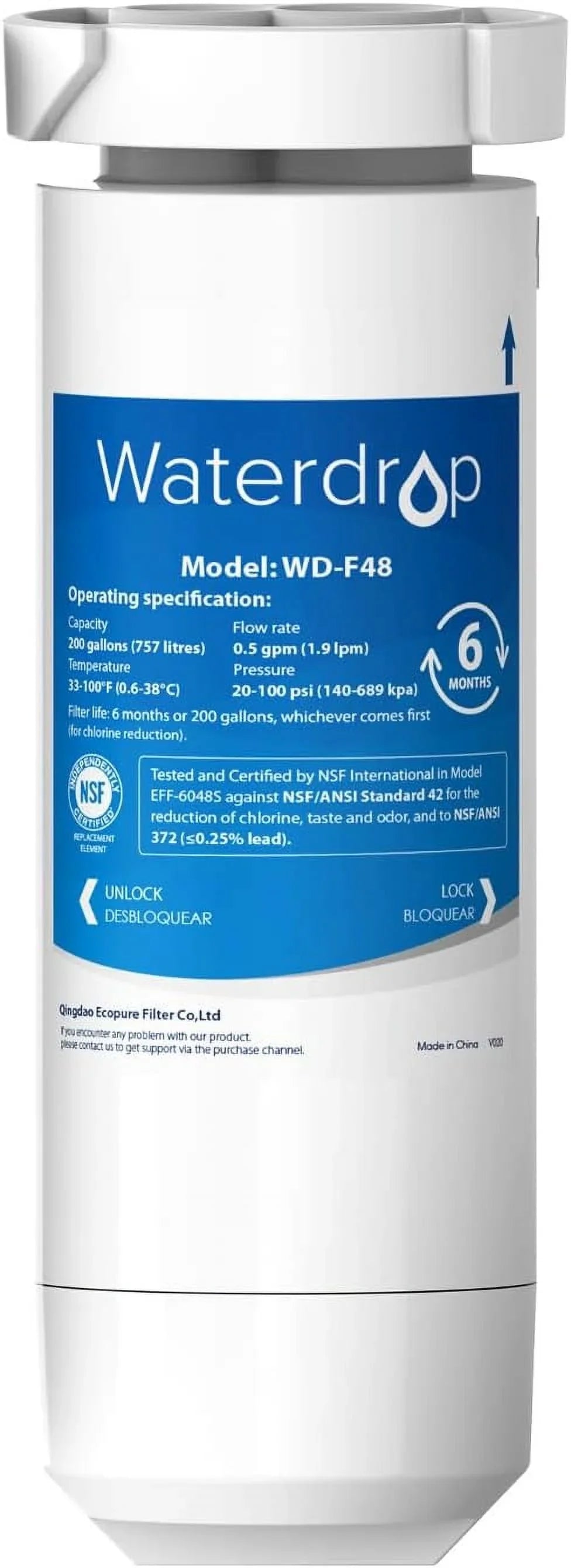 Waterdrop XWF NSF Certified Replacement for GE® XWF Refrigerator aqua Filter, 1 Filter (Package may vary)