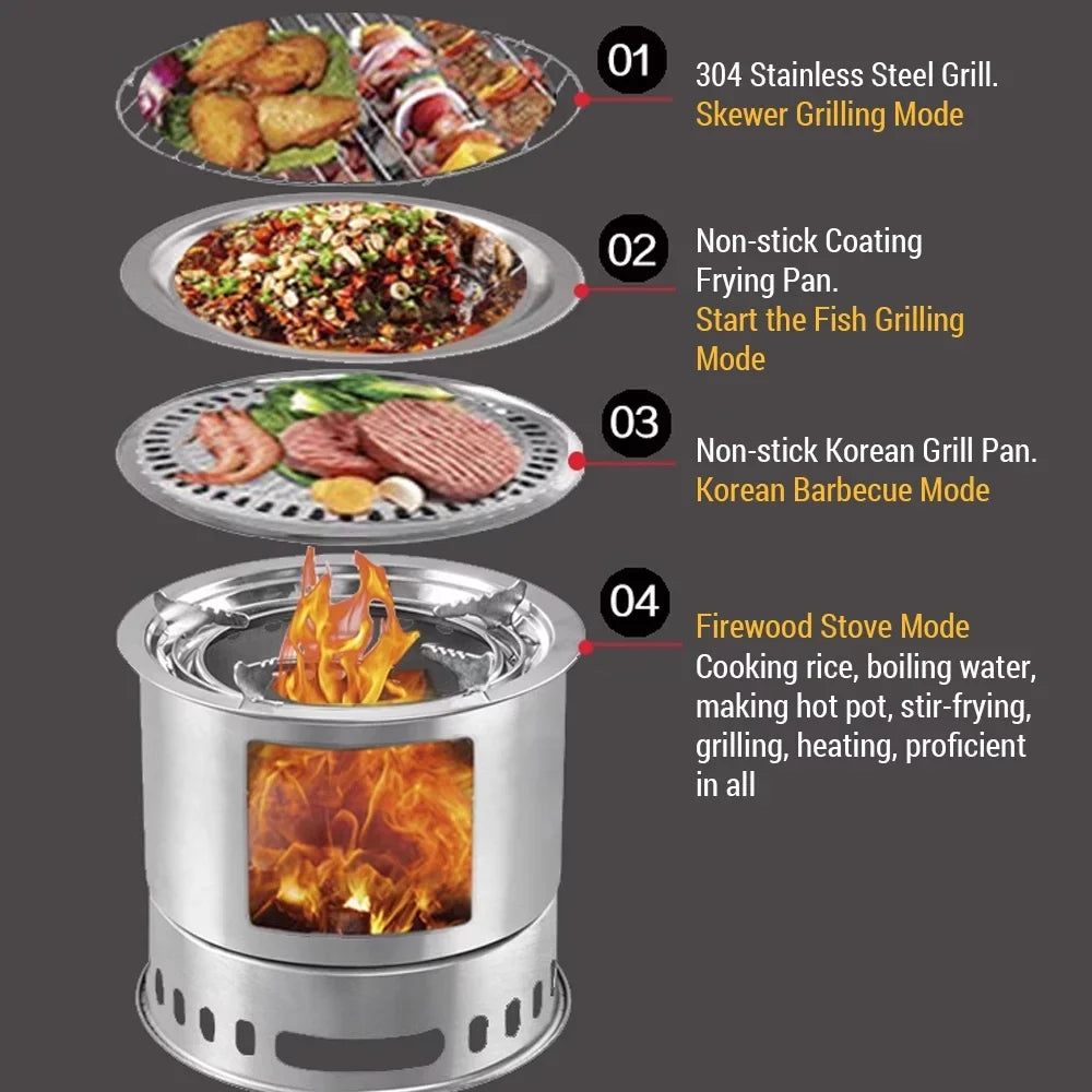 Nebublu 4 In 1 Camping Stove Portable Multi-functional Wood Stove for Camping Picnic Backpacking - Reliable and Versatile Cooking Equipment for  Activities